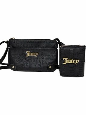 Juicy Couture Black Debossed Crossbody Bag & Wallet Black & Gold 2 Piece Bundle